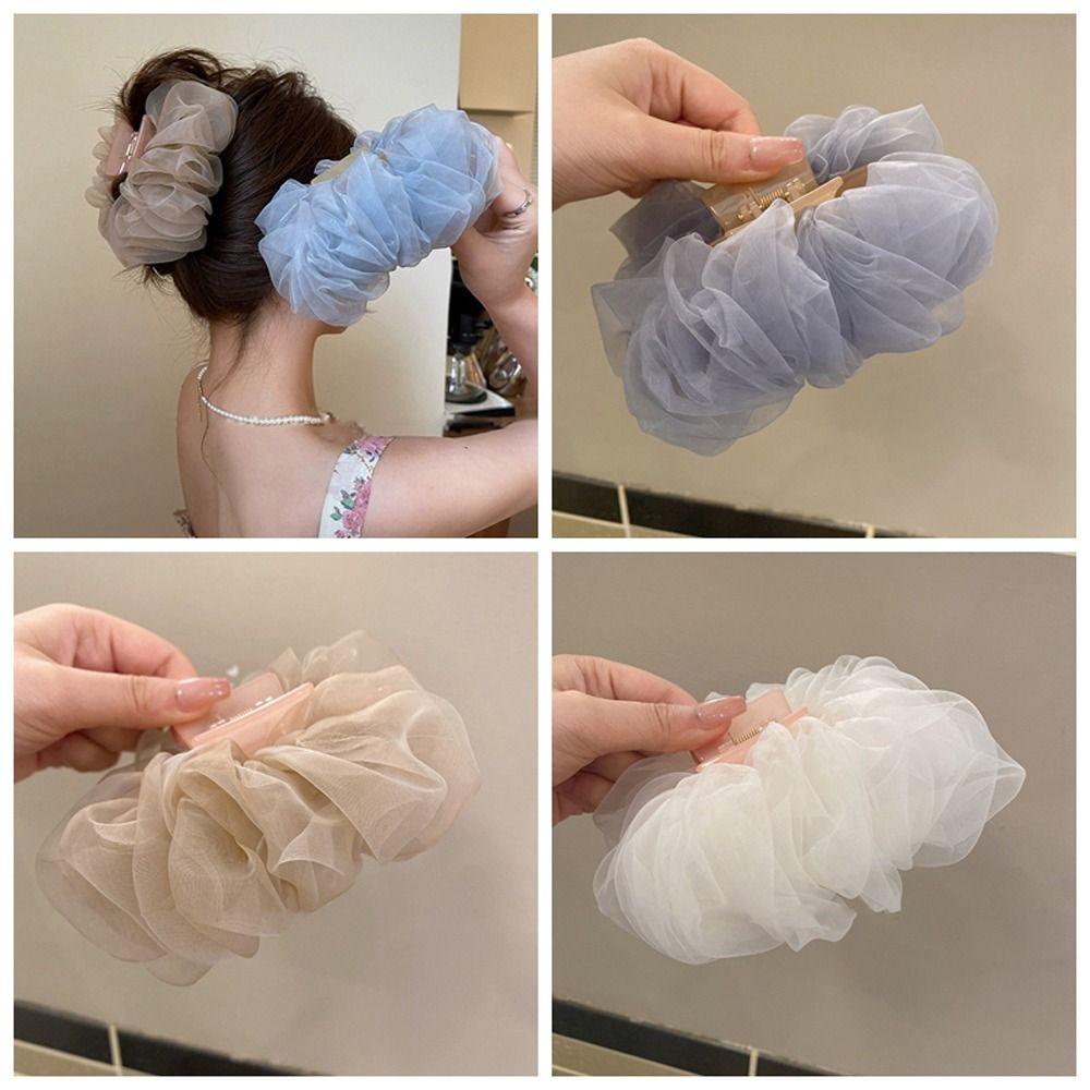 Kẹp Tóc Càng Cua Lớn Hình Nơ Vải Tuyn Lưới Dày Dặn Thời Trang Cho Nữ