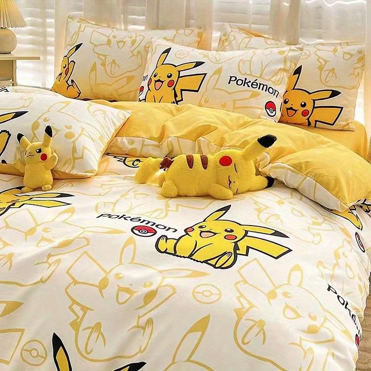 Bộ Chăn Ga Và Vỏ Gối 4 Trong 1 IN Hình Pikachu Thời Trang