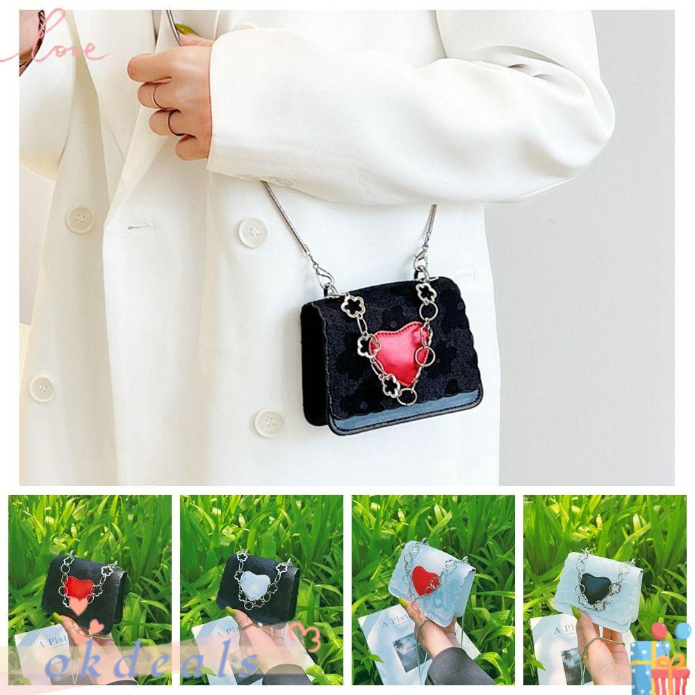 Túi Đeo Chéo Vai Mini Hình Trái Tim Màu Tương Phản Có Dây Đeo Sợi Xích Dành Cho Đi Du Lịch