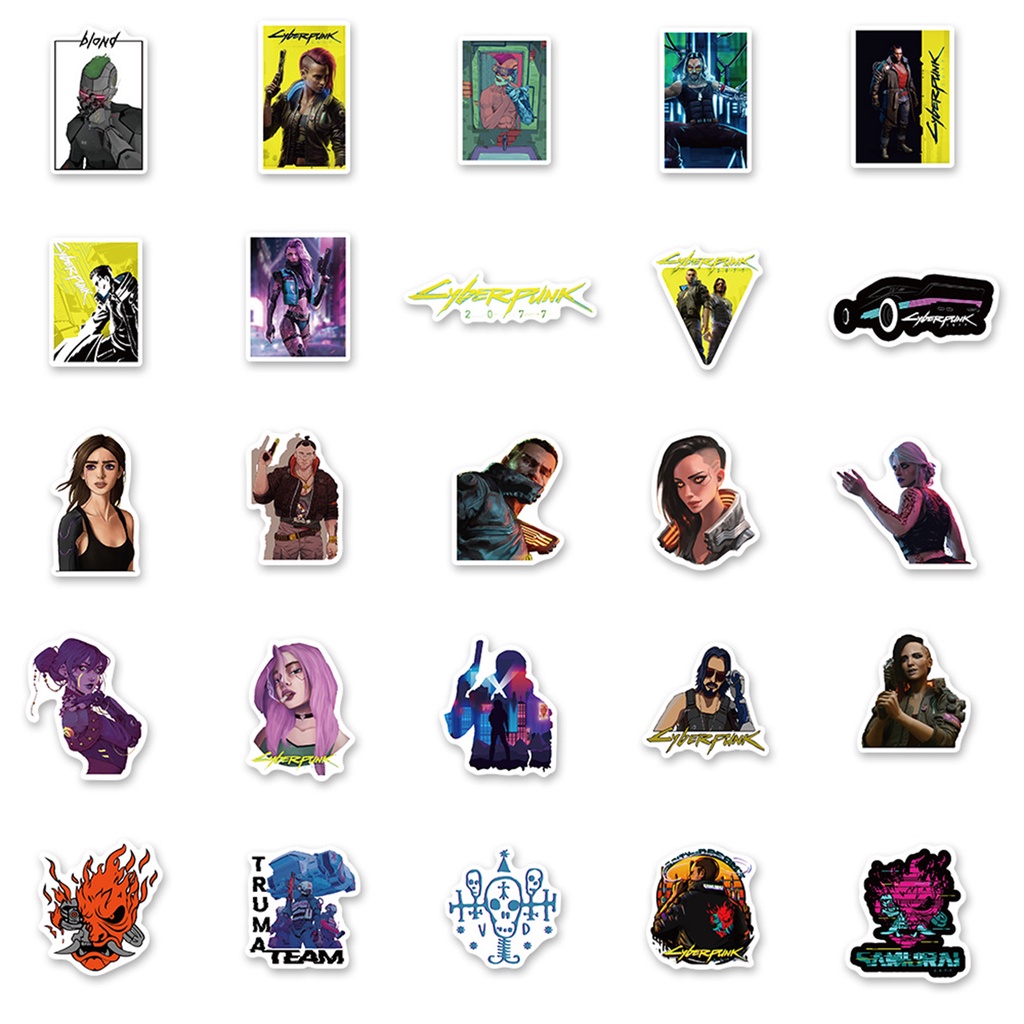 Set 50 Miếng Dán PVC Họa Tiết Hoạt Hình Graffiti Trang Trí Ván Trượt