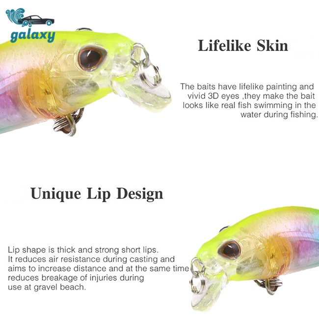 Galaxy Mồi Giả Câu Cá 5.5cm 5g 2 Lưỡi Mắt 3d