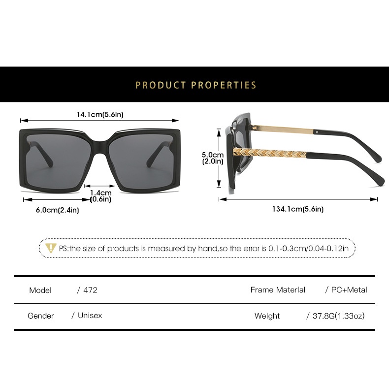 Kính Mát Gọng Vuông Lớn Chống Tia UV400 Phong Cách Âu Mỹ Thời Trang Mới 2023