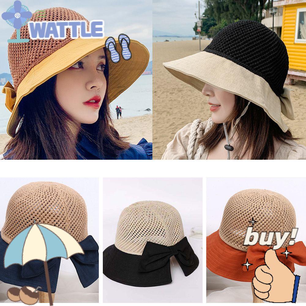 WTTLE Mũ Cói Rộng Vành Thắt Nơ Xinh Xắn Hợp Thời Trang Cho Bạn Gái