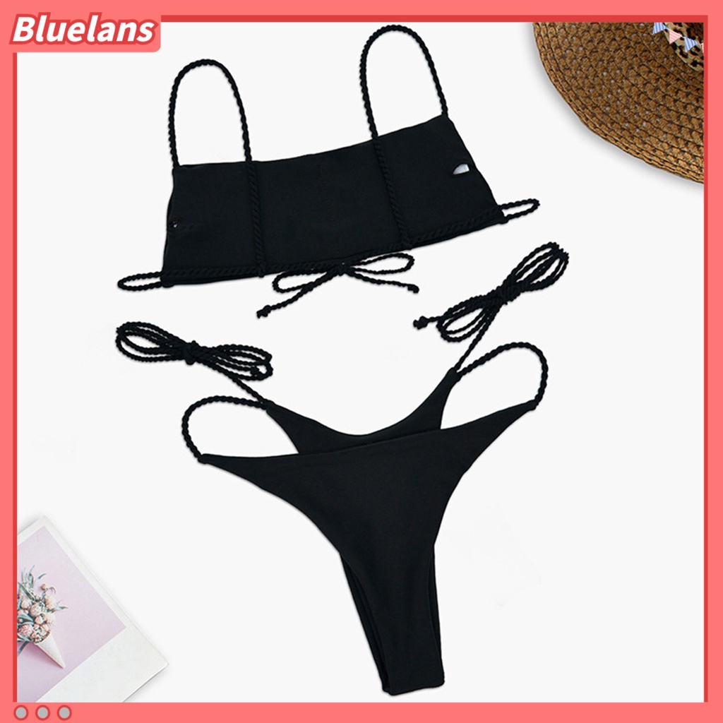 Bộ Đồ Bơi Bikini Hai Mảnh Màu Trơn Cột Dây Thời Trang Mùa Hè Cho Nữ