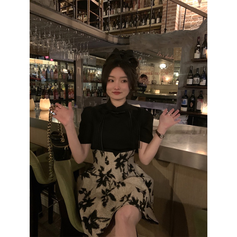 Đầm Công Chúa Màu Đen Họa Tiết Hoa Phong Cách Trung Hoa Cổ Điển Tinh Tế Thời Trang Cho Nữ