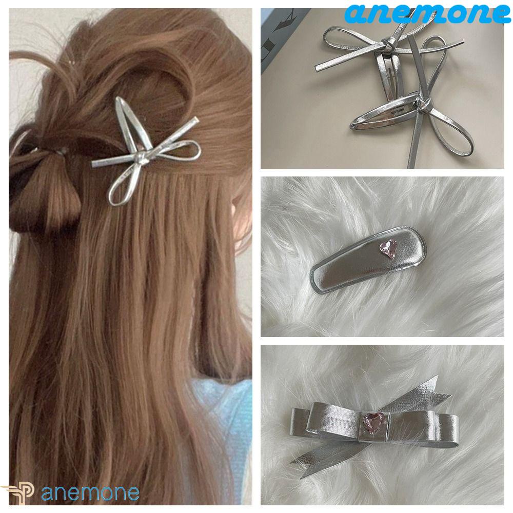 Kẹp Tóc Nơ Bằng Da Pu Y2k Đính Kim Loại Phong Cách Hàn Quốc Cho Nữ