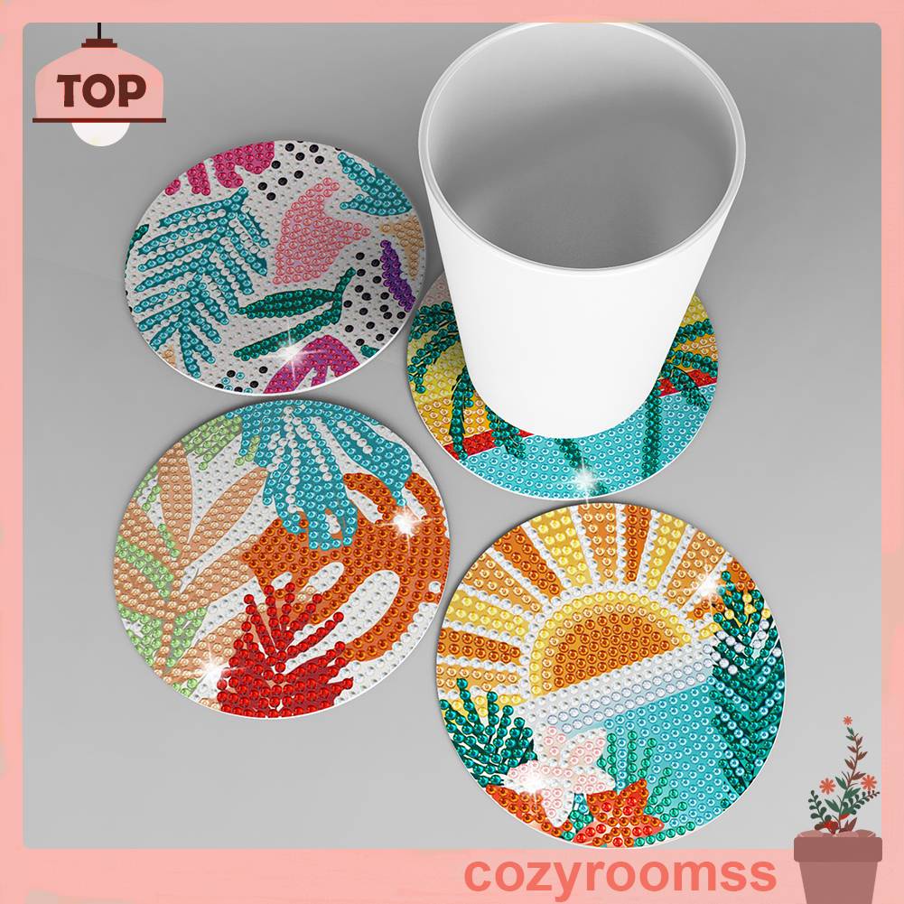 Bộ 8 Tấm Lót Ly Họa Tiết Tranh Đính Đá Cỡ Nhỏ Độc Đáo DIY