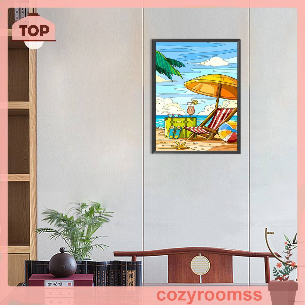 Tranh Đính Đá Kim Cương Toàn Bộ 5D DIY Hình Vẽ Ghế Bãi Biển Trang Trí Nhà Cửa