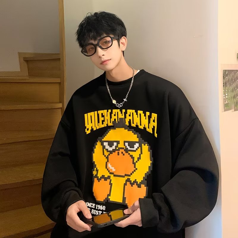 Áo Hoodie Tay Dài Dáng Rộng In Họa Tiết Vịt Vàng Nhỏ Vui Nhộn Thời Trang Đường Phố Vintage Dành Cho Nam Nữ