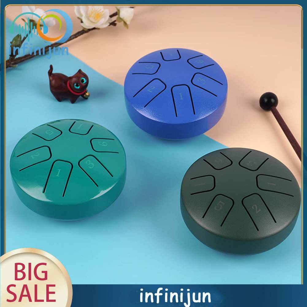 Bộ Trống Mini 6 Lưỡi Thép 3.8 Inch Kèm Dùi Đánh