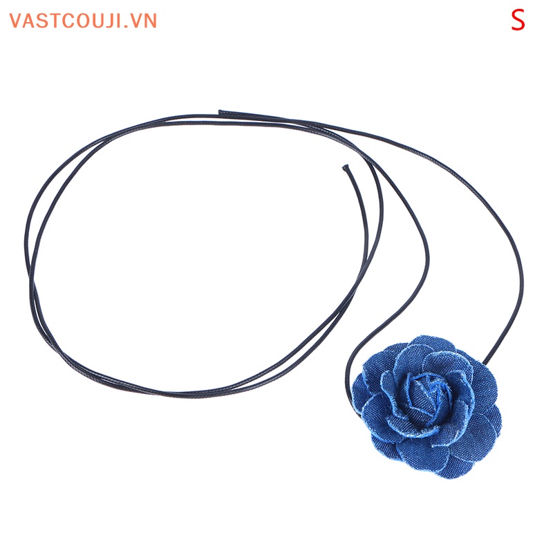 Vòng Cổ Choker Vải Jean Thắt Nút Hình Hoa Hồng Lớn VASTJI Thanh Lịch Có Thể Điều Chỉnh Cho Nữ