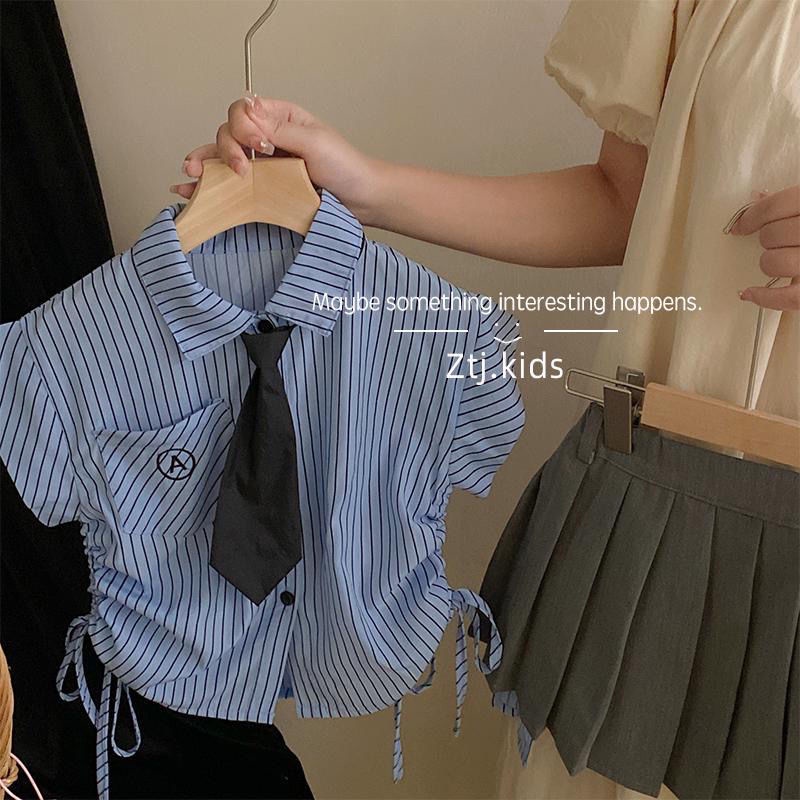 Set Áo Sơ Mi Tay Ngắn Và Chân Váy Xếp Ly Thời Trang Mùa Hè Mới Dành Cho Bé Gái