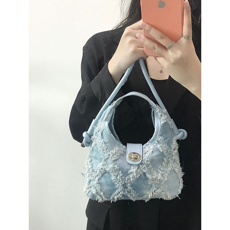 Túi Đeo Vai AlphaZ y2k Chất Liệu Denim Phối Tua Rua Đơn Giản Phong Cách retro