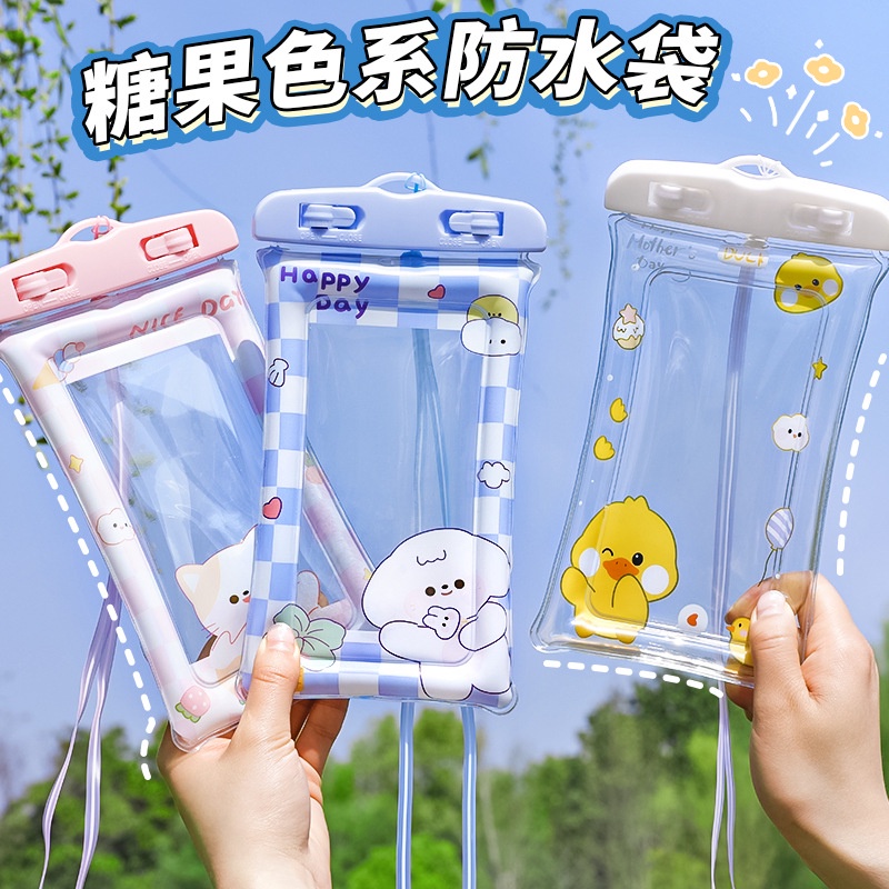 Túi Đựng Điện Thoại Bằng Nhựa Trong Suốt Chống Nước Chống Sốc Họa Tiết Hoạt Hình Dễ Thương