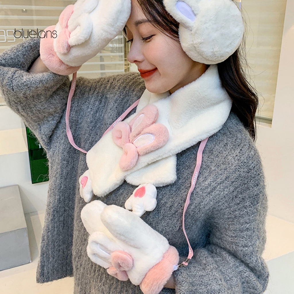 Khăn Choàng Cổ Lông Nhung Họa Tiết Thỏ Hoạt Hình Thời Trang Thu Đông Cho Nữ