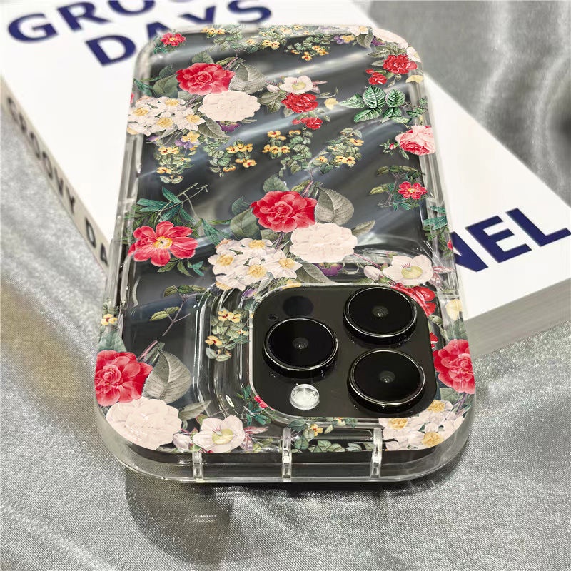 Ốp Điện Thoại Mềm Trong Suốt Họa Tiết Hoa Retro Cho Iphone 7 Xr Plussins 8I 14 Pro Max 1312 / 11 / 8GT5