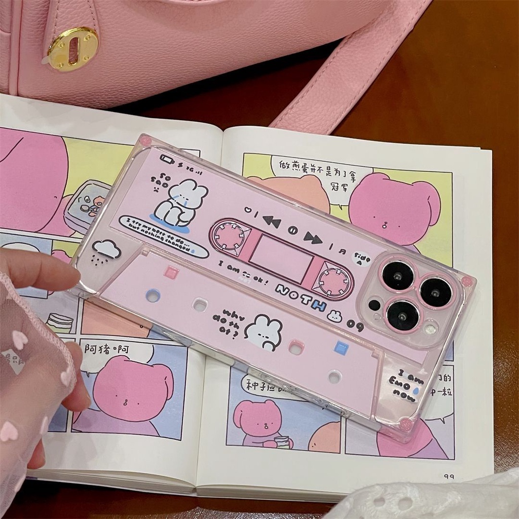 Ốp điện thoại di động dùng cho iPhone14promax nữ 11 IP1X cho bé Thỏ dễ thương sáng tạo băng hồng cho bé gái CD1213
