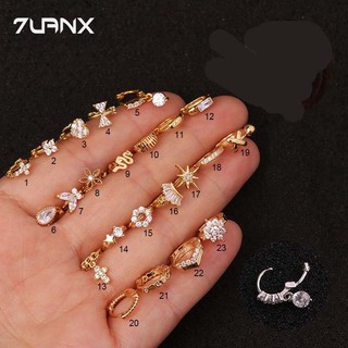 7uanX 1 Khuyên Tai Tròn 5Mm Hình Xương Cá Thắt Nơ Trái Tim Đính Đá Zircon Màu Vàng / Bạc / Vàng Hồng