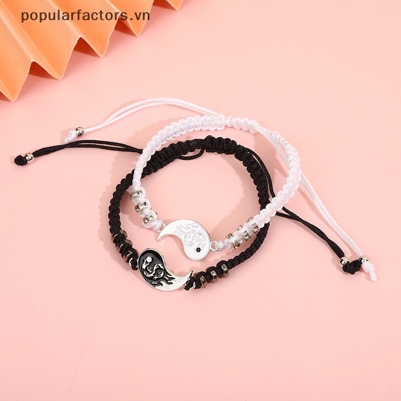 Set 2 Vòng Tay Tình Bạn Mặt Âm Dương Trắng Đen