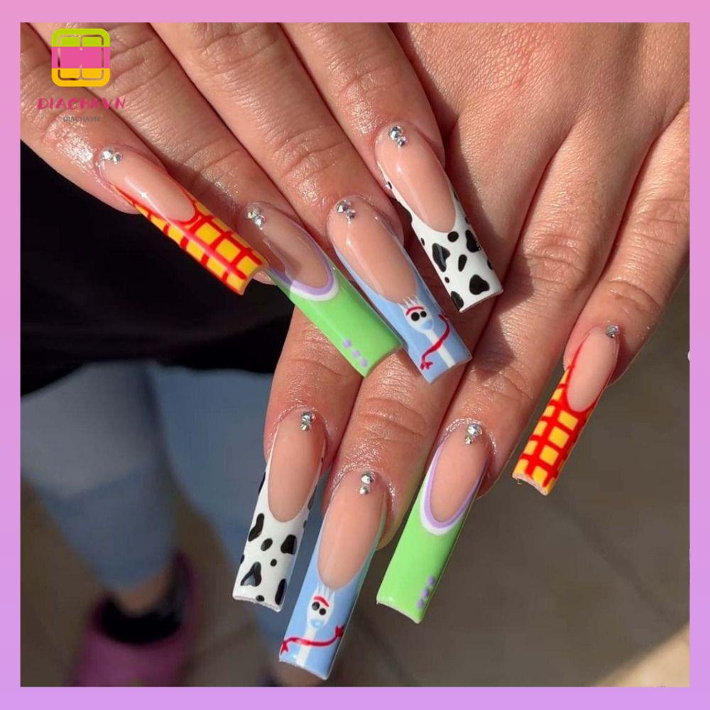 Bộ Móng Tay Giả Đầu Vuông Dạng Nhấn Thời Trang Có Thể Tháo Rời Cho Nữ