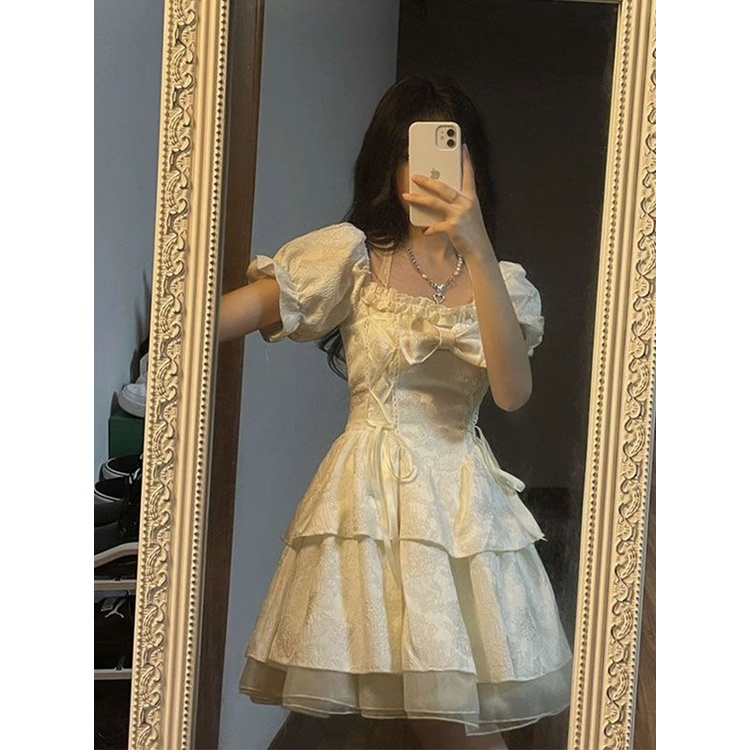 Đầm Công Chúa Dáng Ôm Đính Nơ Phong Cách Pháp Thời Trang Mùa Hè Cho Nữ