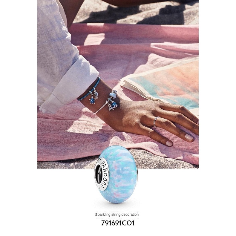 THỜI TRANG ❤ Bạc 925 Pandora Ocean Series Dây Sáng Bóng Thiết Kế Xanh DIY Premium ef1