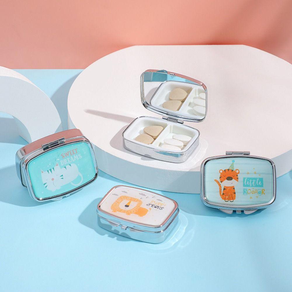 HS Hộp Đựng Thuốc Mini Hình Vuông / Tròn Bằng Kim Loại Dễ Thương