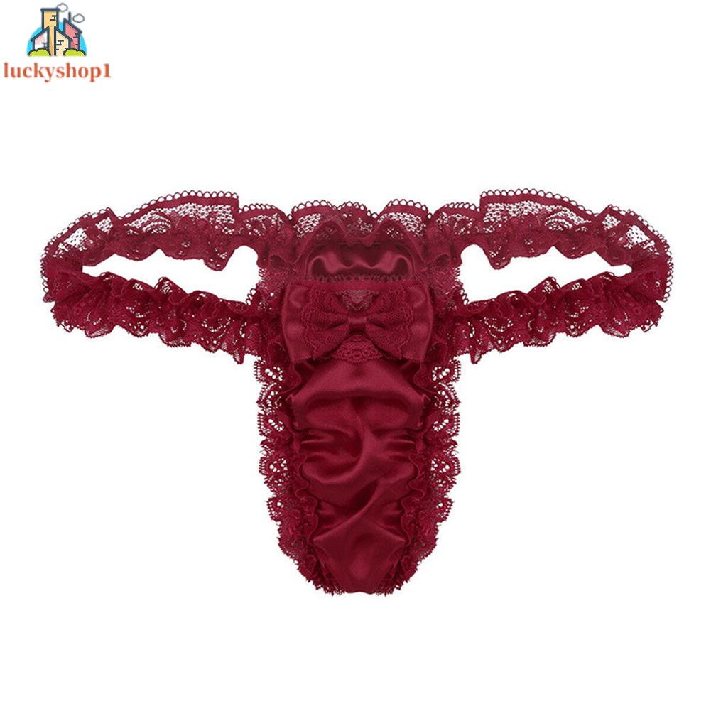 Quần Lót Nam Lọt Khe Vải Satin Phối Ren Quyến Rũ M ~ XL