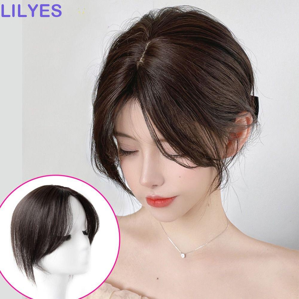 LILYES Tóc Giả Nối Dài Kiểu Tóc Mái Ngang Trán 3D Bằng Synthesis Màu Đen Dành Cho Nữ