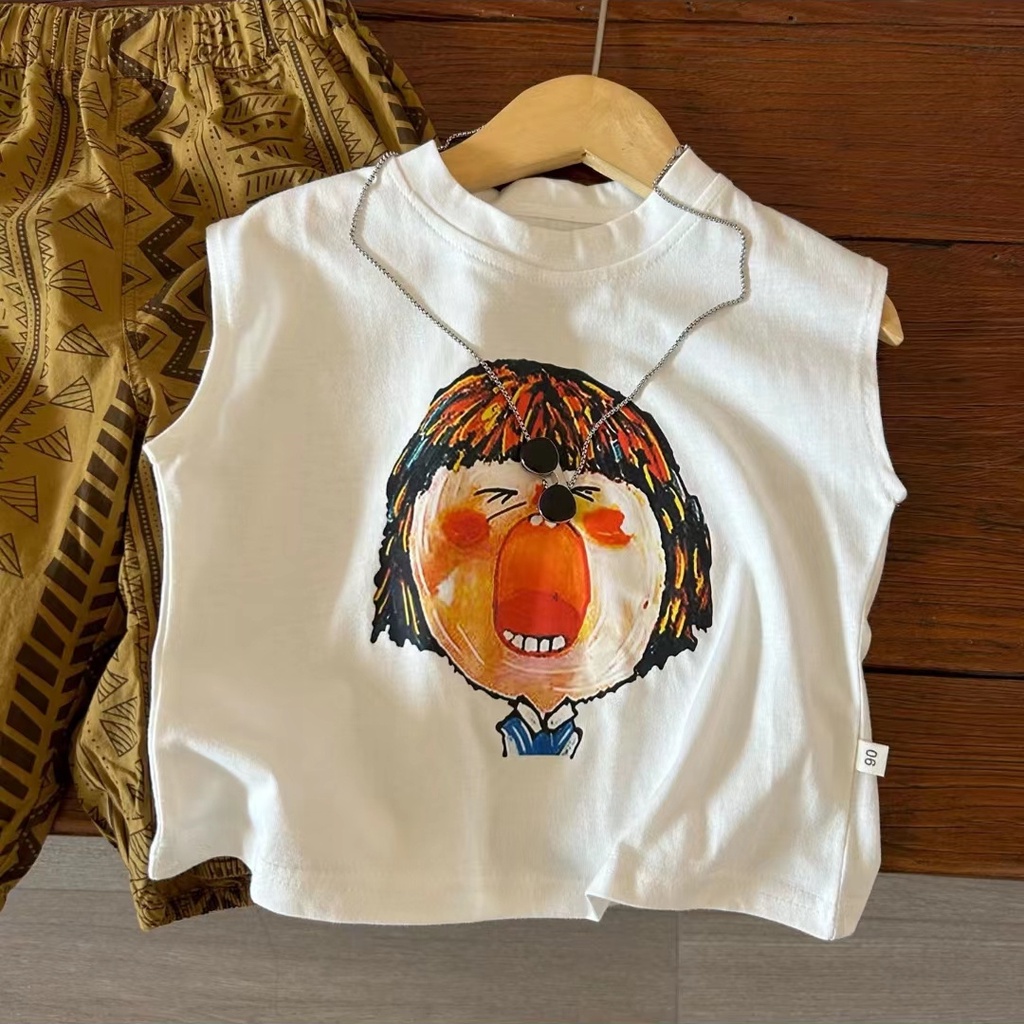 Áo Sát Nách Dáng Rộng Thoáng Khí In Họa Tiết Hoạt Hình Thời Trang Mùa Hè Cho Bé Trai / Gái