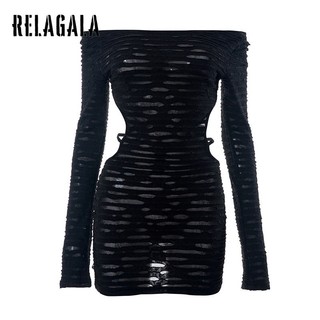 RelaGala Nữ Thời Trang Mới Đơn Giản Thường Ngày Ôm Gợi Cảm Dây Dài Tay Hông Quấn Đầm