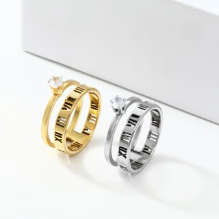  Nhẫn Thép Titan Đính Đá zircon Thời Trang Mới Cho Nữ 