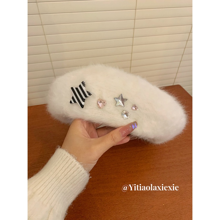 Mũ Beret Y2K Đính Ngôi Sao Nhồi Bông Màu Trắng Ngọt Ngào Thời Trang Thu Đông Cho Nữ