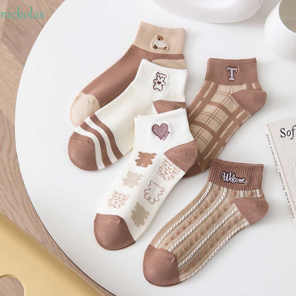 NICKOLAS Tất Cổ Thấp Thêu Họa Tiết Hoạt Hình Xinh Xắn Thoải Mái