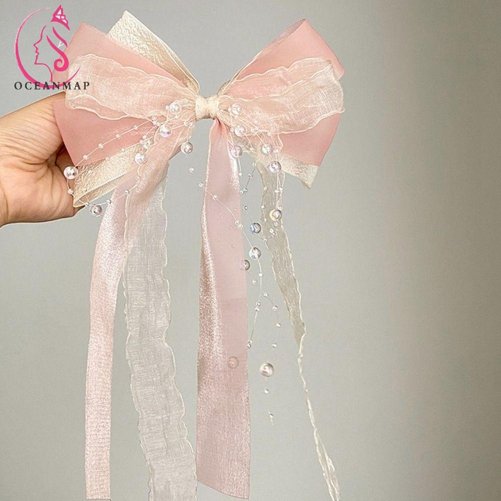 Bow Hair Clips, Cloth Hairpin, Cute Beads Ribbon