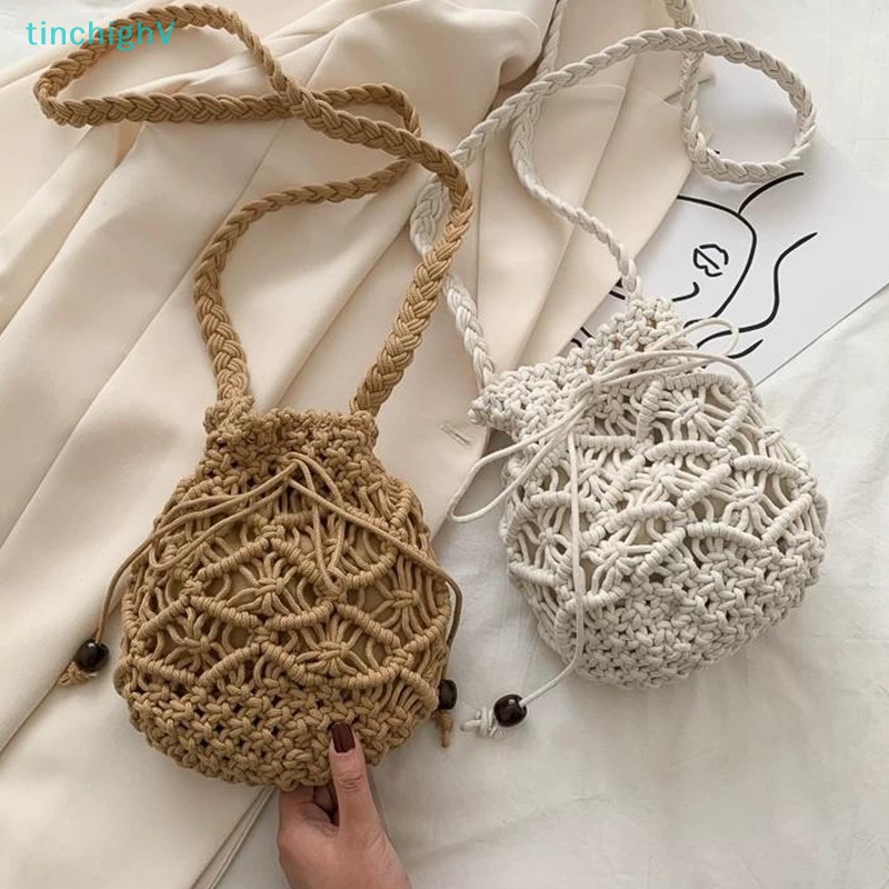 Túi Xách Cotton Đan Tay Màu Trơn Thời Trang Dành Cho Nữ