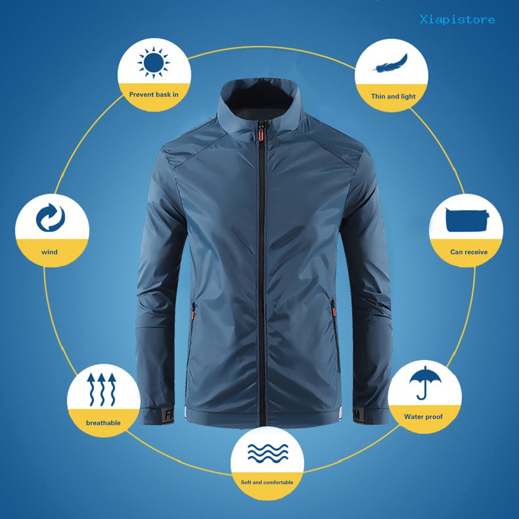 Áo Khoác Thể Thao Cổ Đứng Siêu Mỏng Chống Tia UV Có Túi Khóa Kéo Thoáng Khí Cho Nam