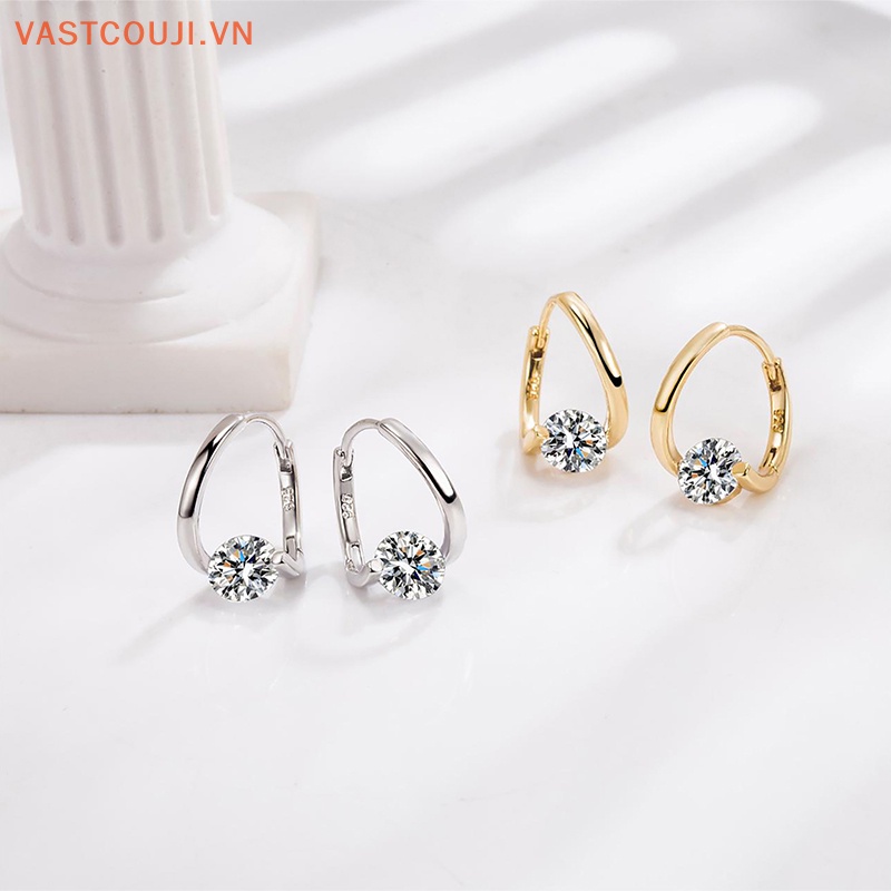 1 Cặp Bông Tai Đính Đá Zircon Đơn Giản Phong Cách Hàn Quốc Tinh Tế Cho Nữ