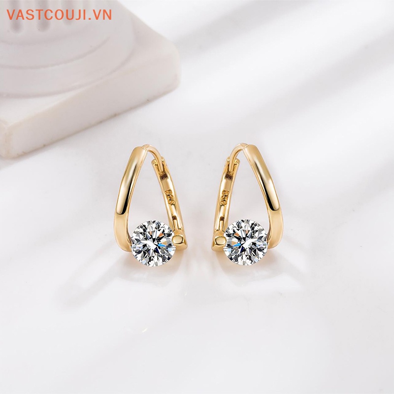 1 Cặp Bông Tai Đính Đá Zircon Đơn Giản Phong Cách Hàn Quốc Tinh Tế Cho Nữ