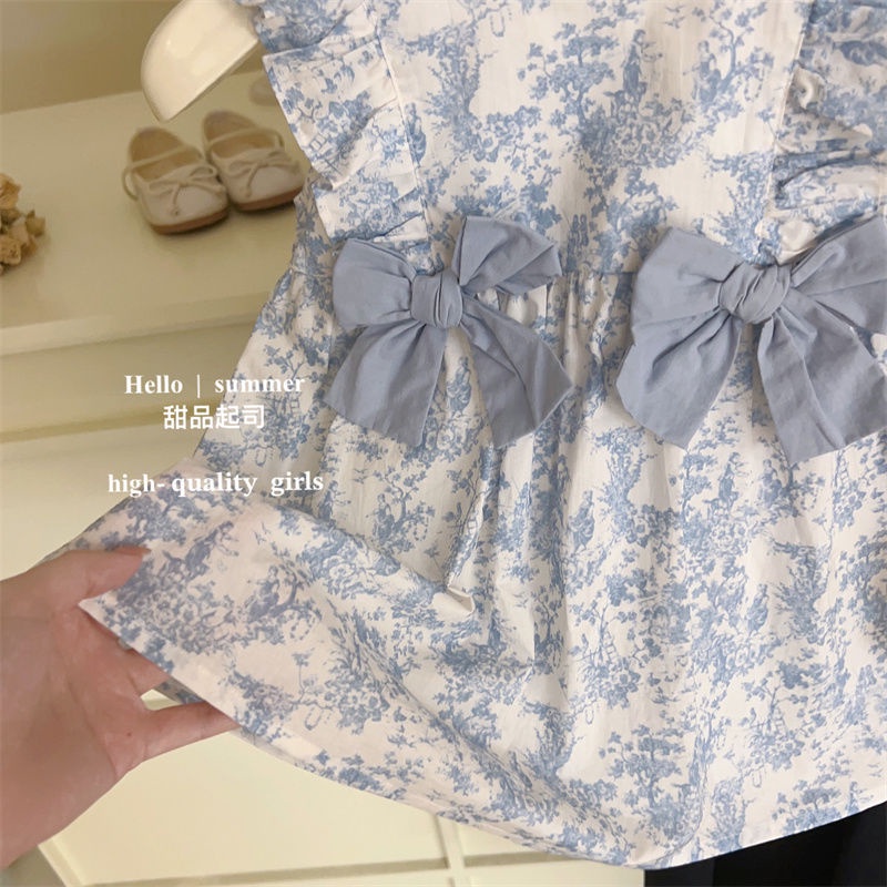 Đầm Công Chúa Thắt Nơ In Họa Tiết Hoa Phong Cách Cổ Điển Kiểu Pháp Thời Trang Mùa Hè Mới Cho Bé Gái