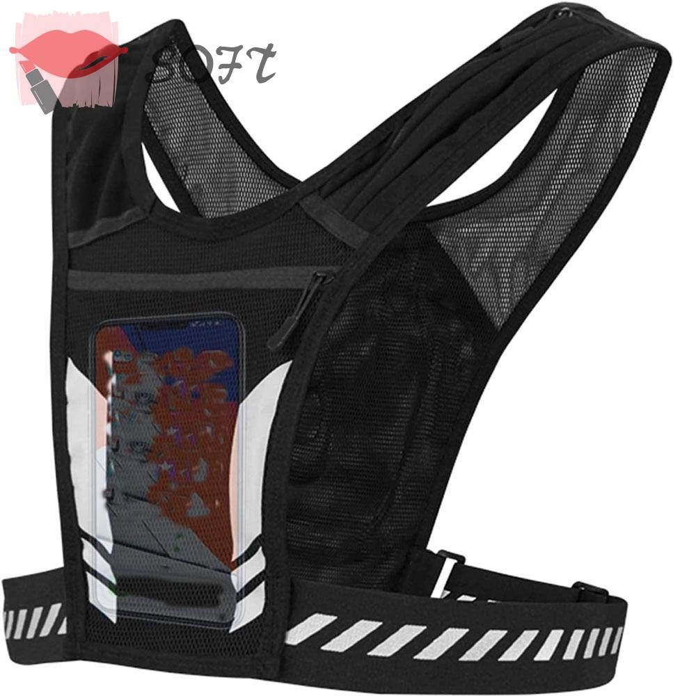 SOFTNESS Áo Vest Phản Quang Thoáng Khí Có Khóa Kéo Đựng Điện Thoại Nhiều Túi Màu Đen Dacron Có Thể Điều Chỉnh Cho Đạp Xe