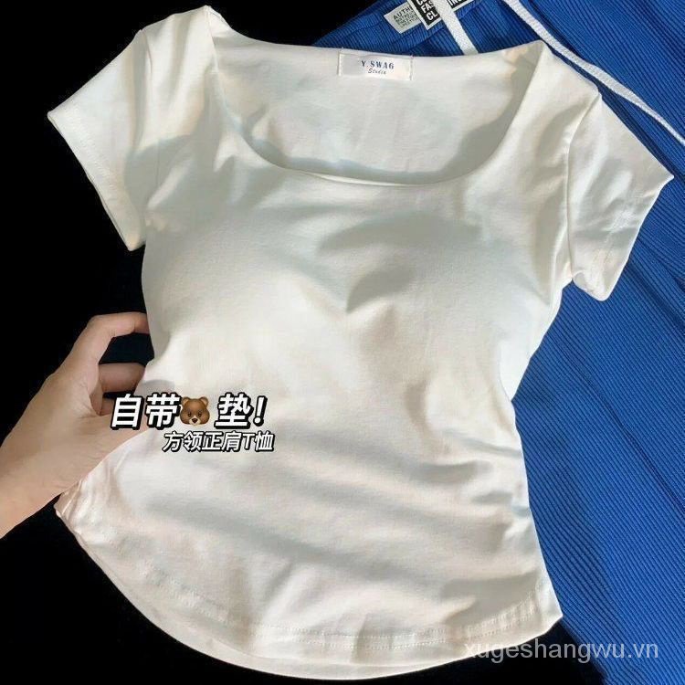 Áo Thun Tay Ngắn Cổ Vuông Có Đệm Ngực Thời Trang Mùa Hè Quyến Rũ Cho Nữ