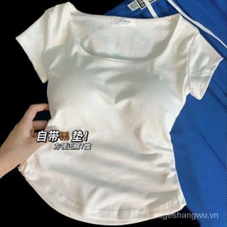 Áo Thun Tay Ngắn Cổ Vuông Có Đệm Ngực Thời Trang Mùa Hè Quyến Rũ Cho Nữ