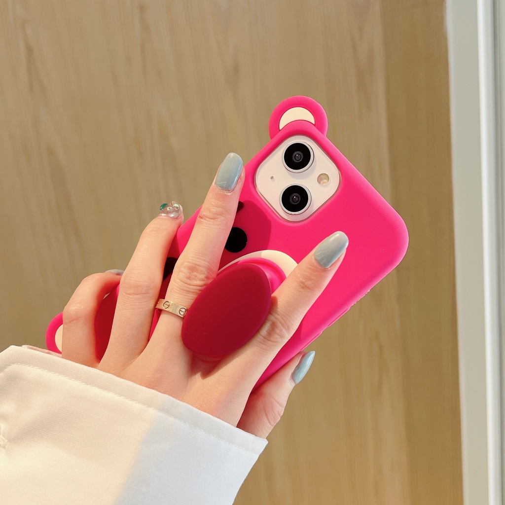 Ốp Điện Thoại Silicon Mềm Có Giá Đỡ Hình Gấu Dâu Hoạt Hình Cho iPhone 14 14PRO MAX 13 12PRO MAX 13pro MAX 11PRO MAX