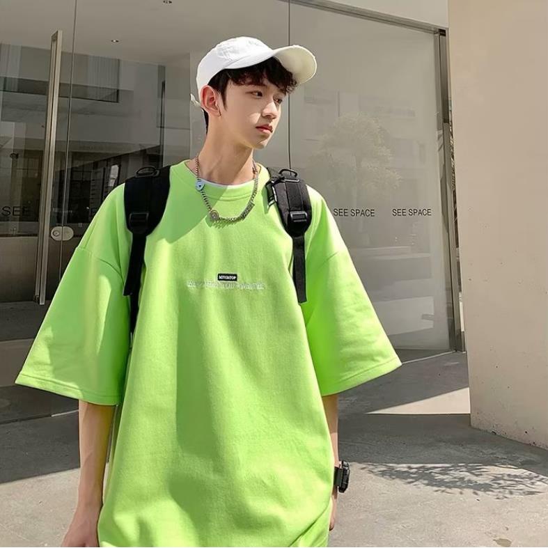 Áo Thun Tay Ngắn Cổ Tròn In Chữ Màu Xanh Lá Dạ Quang Phong Cách Mỹ Thời Trang Mùa Hè Cho Nam Và Nữ Size M-5Xl