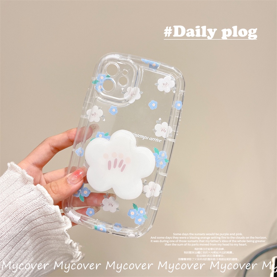 Ốp Điện Thoại Silicone Mềm Chống Sốc In Hình Hoa Trắng Có Giá Đỡ Cho iPhone 11 12 13 14 Pro Max X Xr Xs 8 7 6 Plus SE 2020