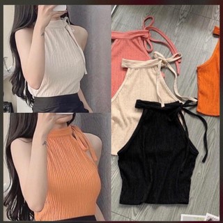 Áo gân caro kiểu cột dây nơ cổ