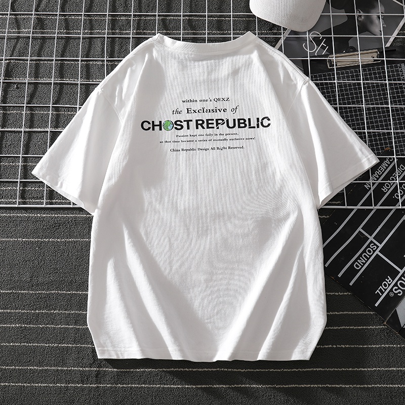 Áo Thun Tay Ngắn Dáng Rộng In Chữ Phong Cách Retro Đường Phố Cho Nam