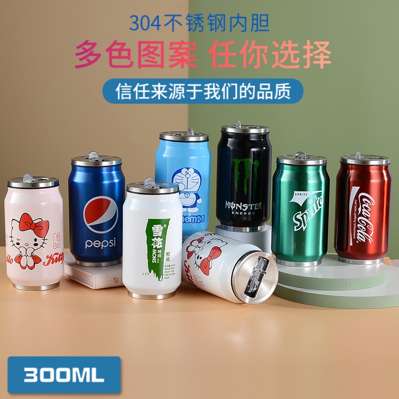 Bình Nước Giữ Nhiệt Bằng Thép Không Gỉ Có Ống Hút Hình Lon Cola Sáng Tạo