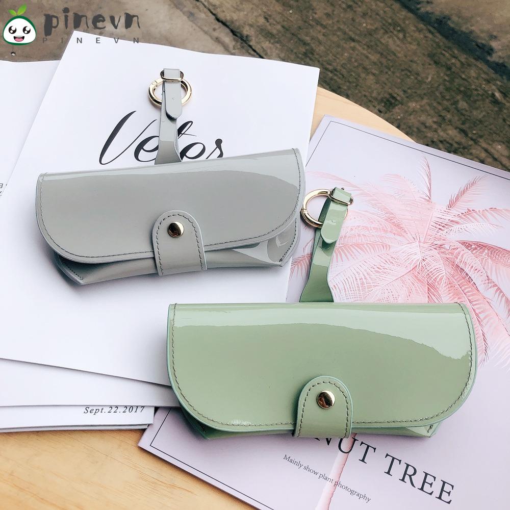 PINEVN Hộp Đựng Mắt Kính Bằng Da PU Màu Trơn Sáng Có Dây Đeo Thời Trang Cho Nữ